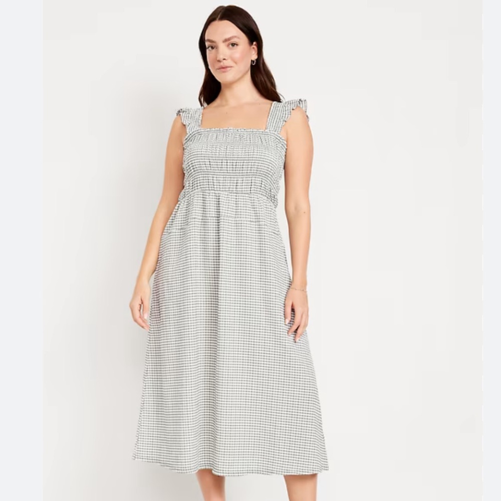Old Navy Gingham Smocked Midi Dress